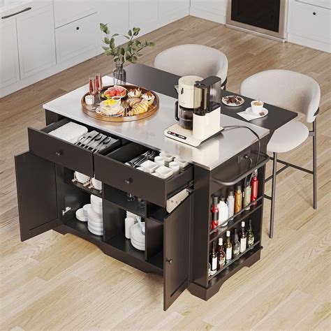 YITAHOME Kitchen Island with Stainless Steel Top & Drop Leaf, 